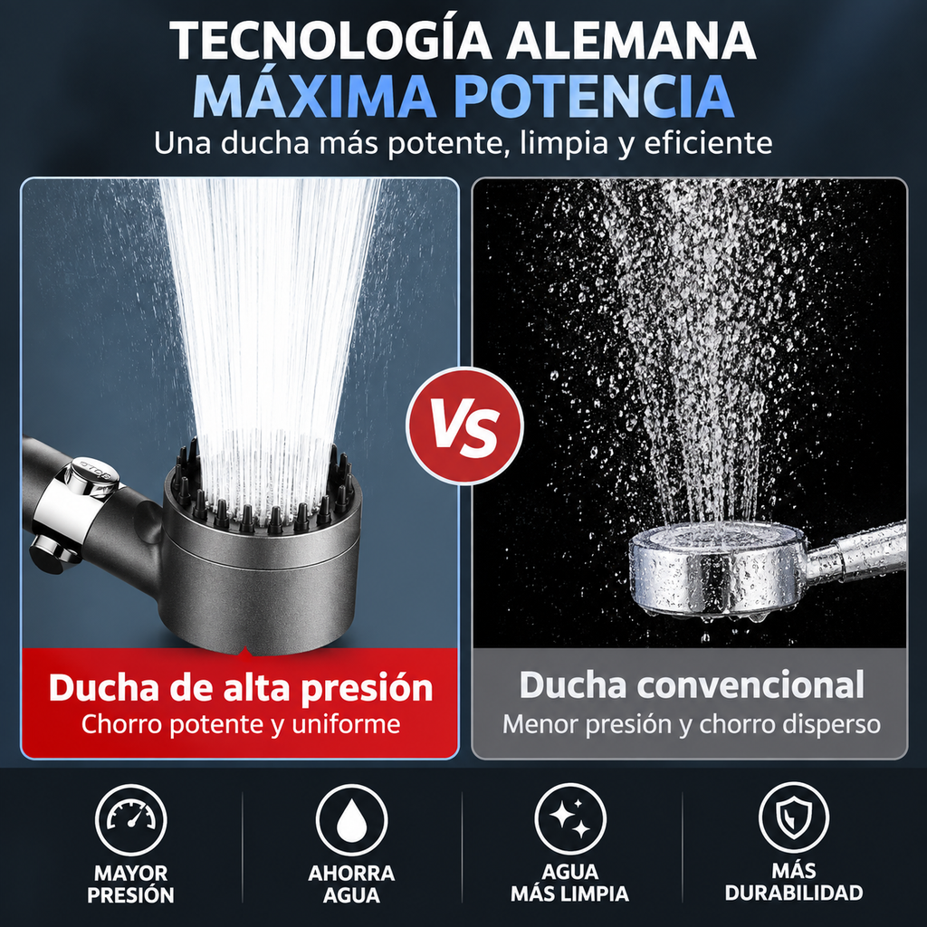 Cabezal de Ducha de Alta Presión 3 en 1 con Filtro y Masajeador