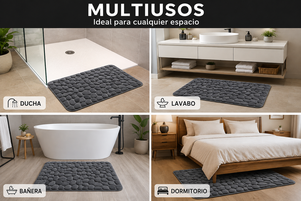 Alfombra Antideslizante 3D Efecto Piedra – Suave, Absorbente y Acolchada
