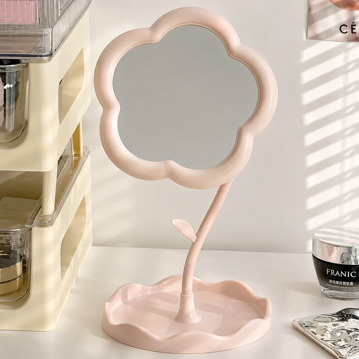 Espejo de Sobremesa Decorativo con Diseño Floral para Dormitorio y Hogar