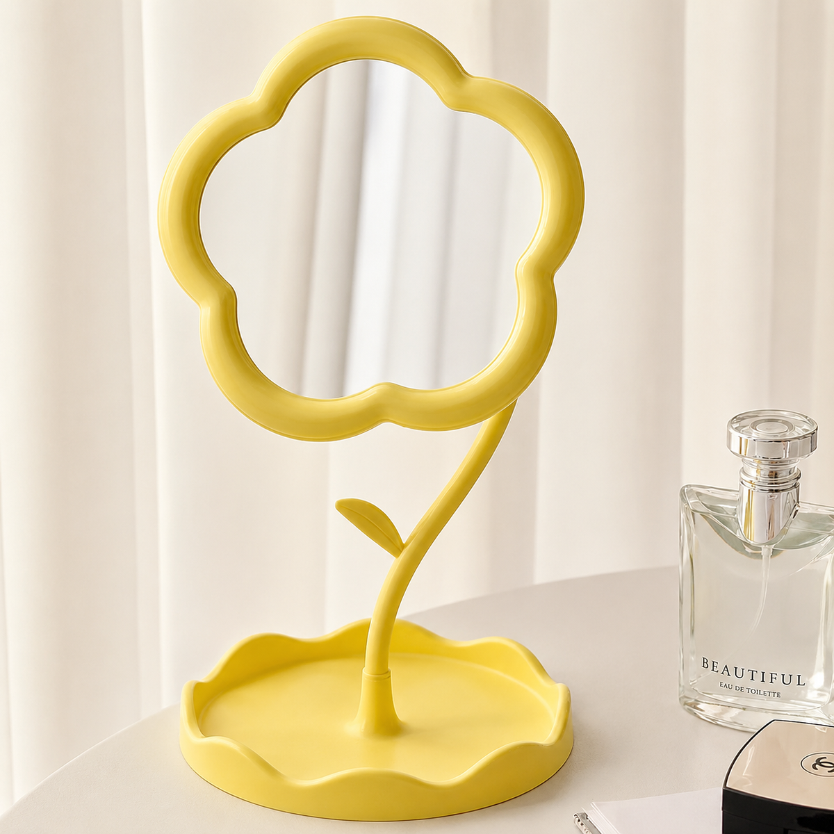 Espejo de Sobremesa Decorativo con Diseño Floral para Dormitorio y Hogar