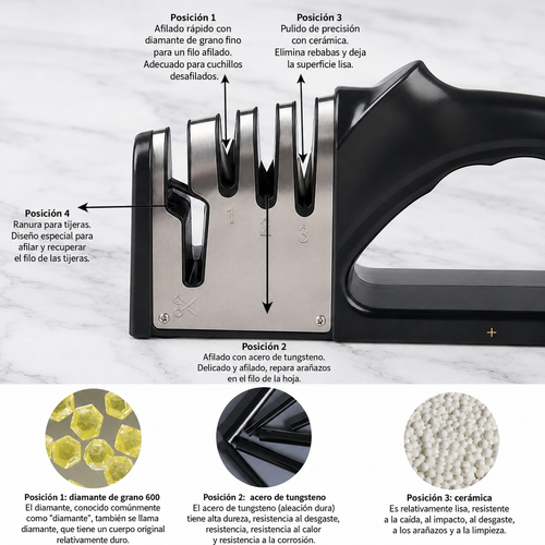 Afilador de Cuchillos 4 en 1 con Base Antideslizante – Afilado Multifunción para Cocina