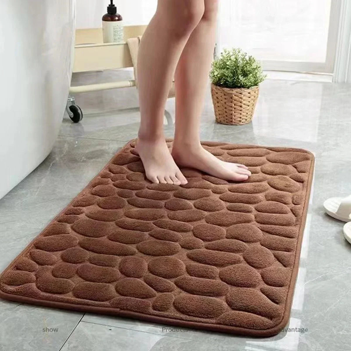 Alfombra Antideslizante 3D Efecto Piedra – Suave, Absorbente y Acolchada