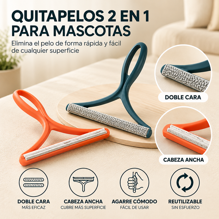 Quitapelos 2 en 1 Reutilizable para Ropa, Sofás y Alfombras